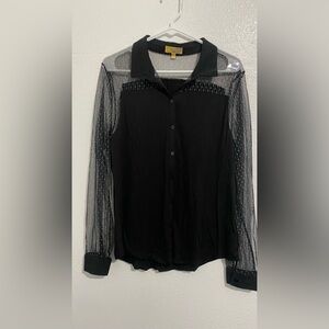 Princess Vera Wang Black Embellished Button Down Blouse